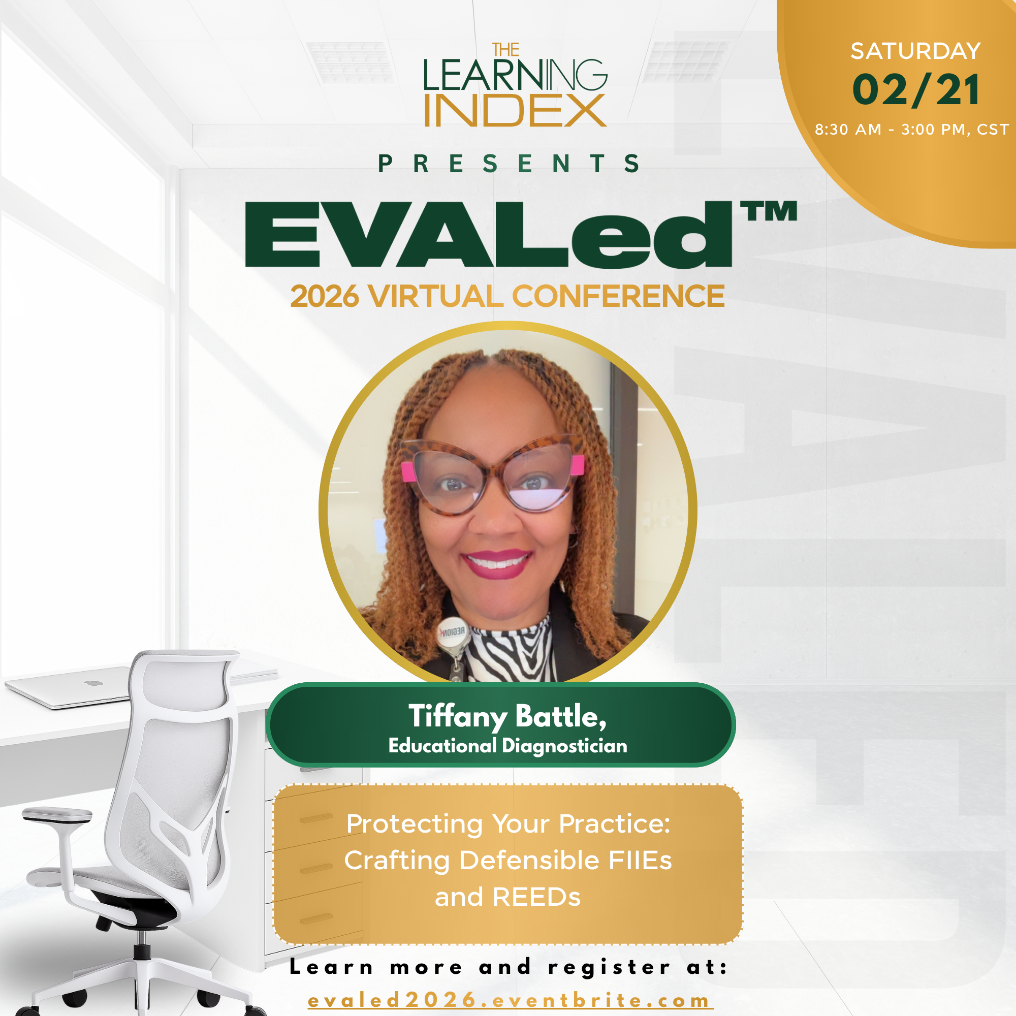 EVALed 2026 presenter flyer — Tiffany